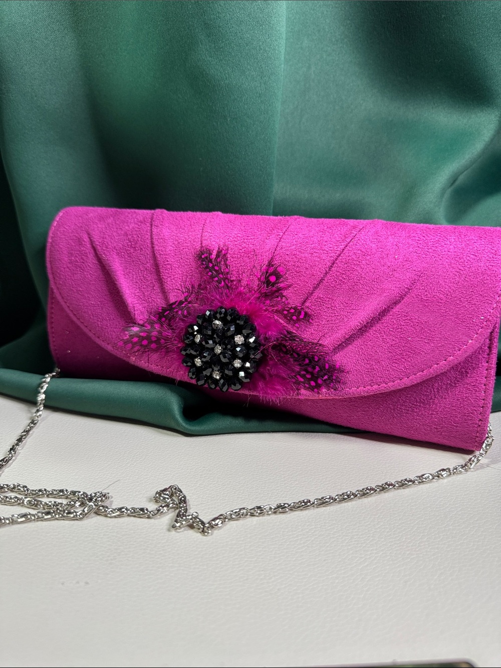 2B Bebe Pink Fuchsia Shoulder Bag. Measures 10” x 4” x 1” with a 21” strap drop.